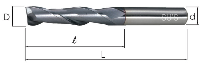 HSE End Mills-Long 2 Flutes+TiCN PIC