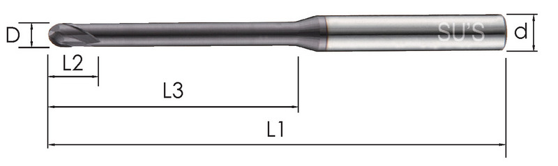 Micro Grain Carbide Long-Neck Short Flute Ball End Mills-2 Flutes-SU'S Micro Grain Carbide Long-Neck Short Flute Ball End Mills-2 Flutes-SU'S