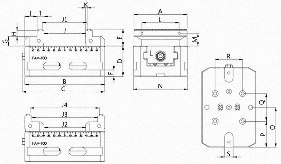 5 AXIS PRECISION VISE FAV-100 Sectional view Specification