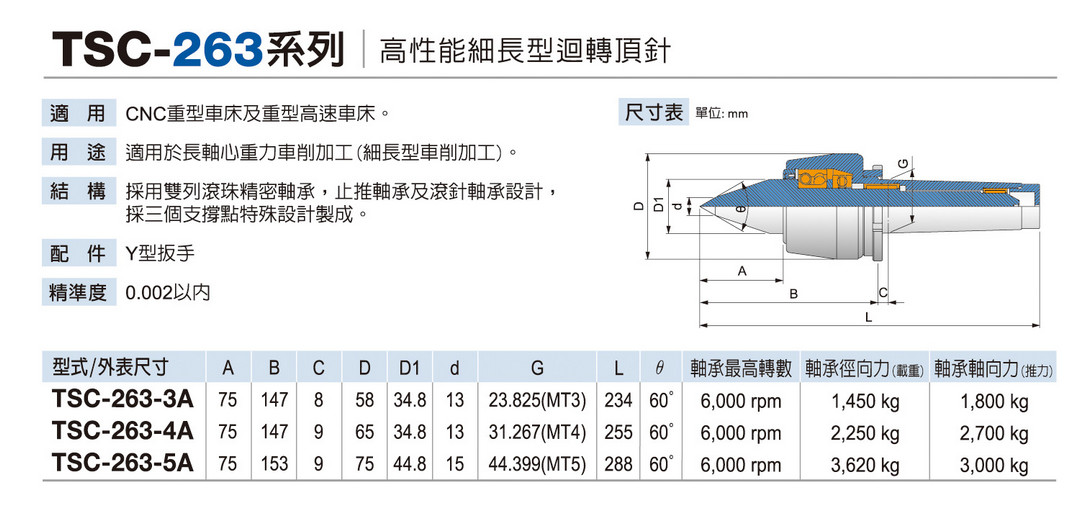 TSC-263 High efficiency Precision Long type Live center