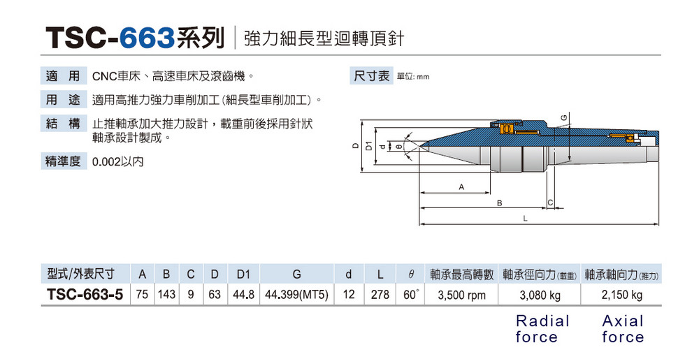 TSC-663 High strength Long type Live center