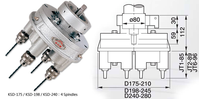 KSD-175 / KSD-198 / KSD-240 : 4 Spindles Multiple Spindle Head KSD-175 / KSD-198 / KSD-240 : 4 Spindles Multiple Spindle Head